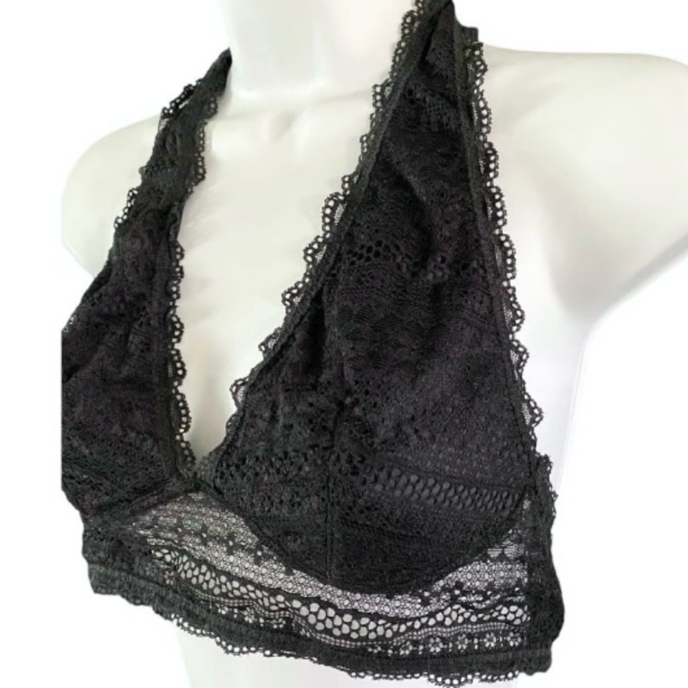 Victoria’s Secret Lace Bralette S Black Halter Style Bohemian Festival Coquette